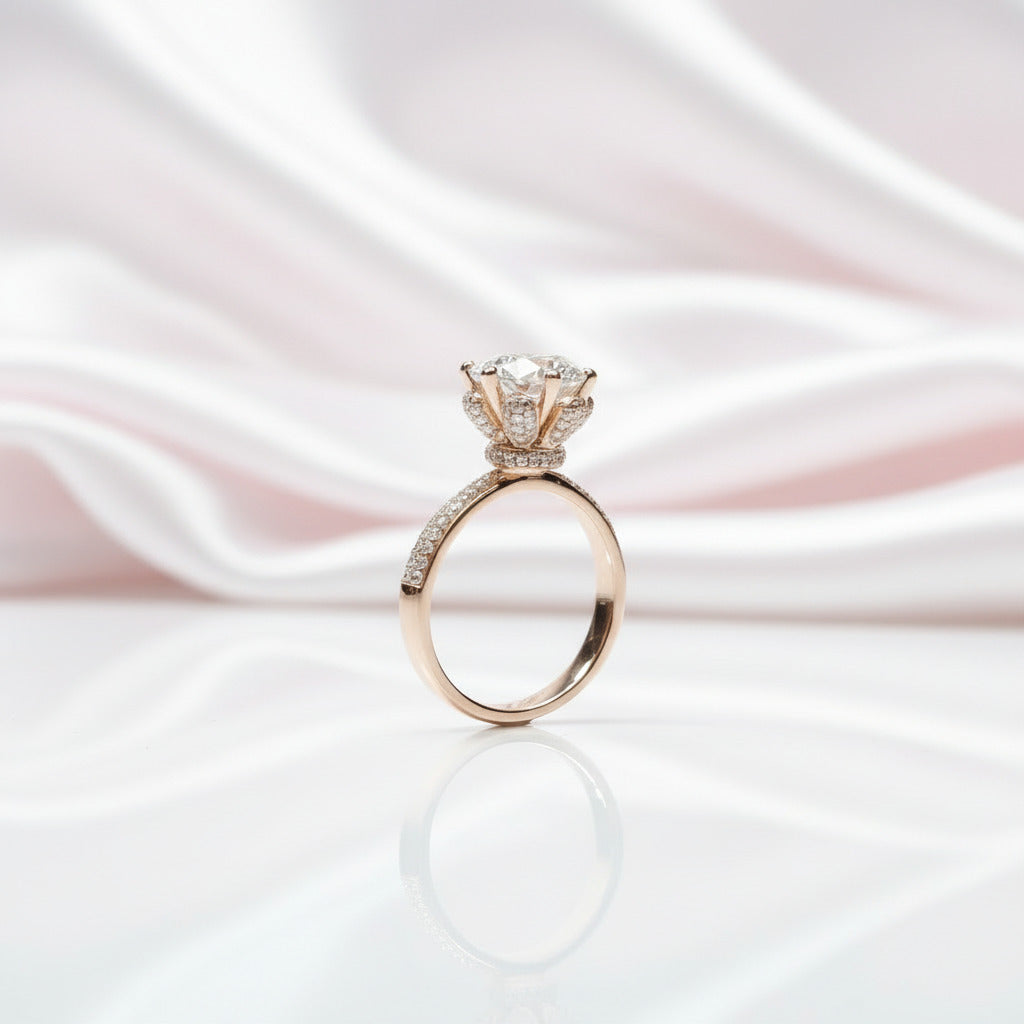 18K Rose Gold Round Cut 2 Carat Diamond Option Blossom Engagement Ring-Black Diamonds New York