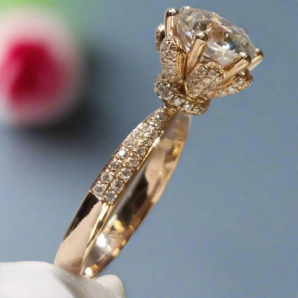 18K Rose Gold Round Cut 2 Carat Diamond Blossom Engagement Ring-Black Diamonds New York