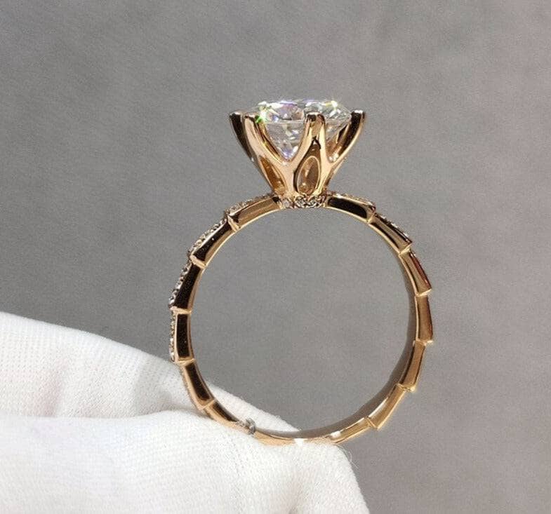 18K Rose Gold Round Cut 2 Carat Moissanite Engagement Ring-Black Diamonds New York