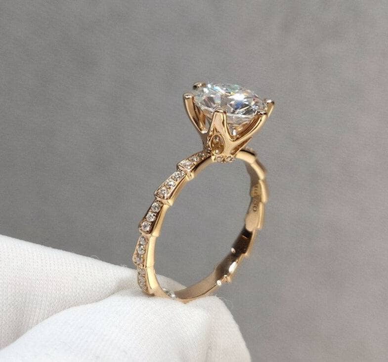 18K Rose Gold Round Cut 2 Carat Moissanite Engagement Ring - Black Diamonds New York