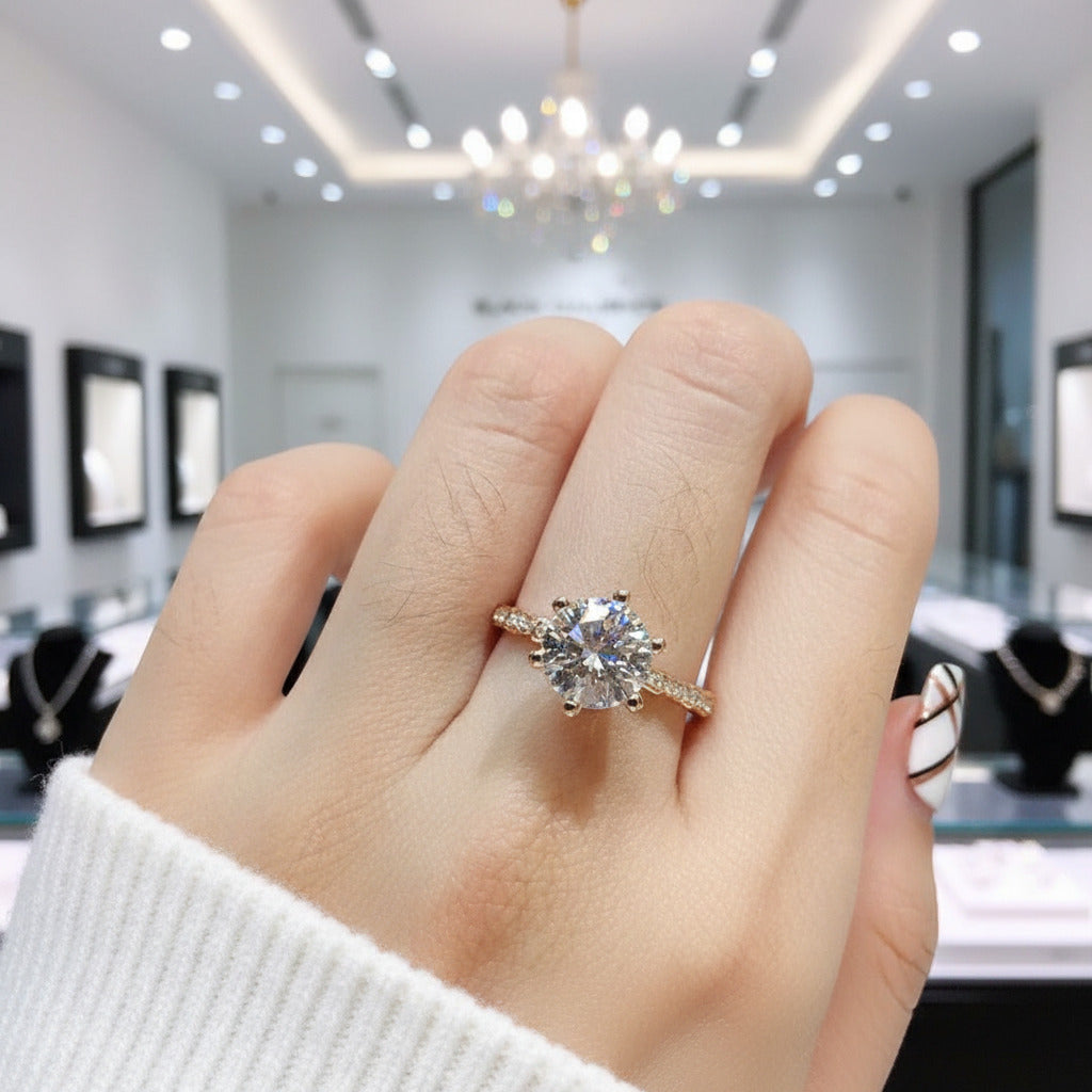 18K Rose Gold Round Cut 2 Carat Diamond Option Engagement Ring-Black Diamonds New York