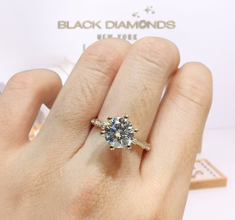 18K Rose Gold Round Cut 2 Carat Moissanite Engagement Ring - Black Diamonds New York