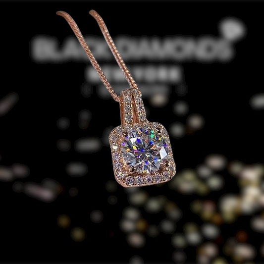 18K Rose Gold Round Diamond Necklace-Black Diamonds New York