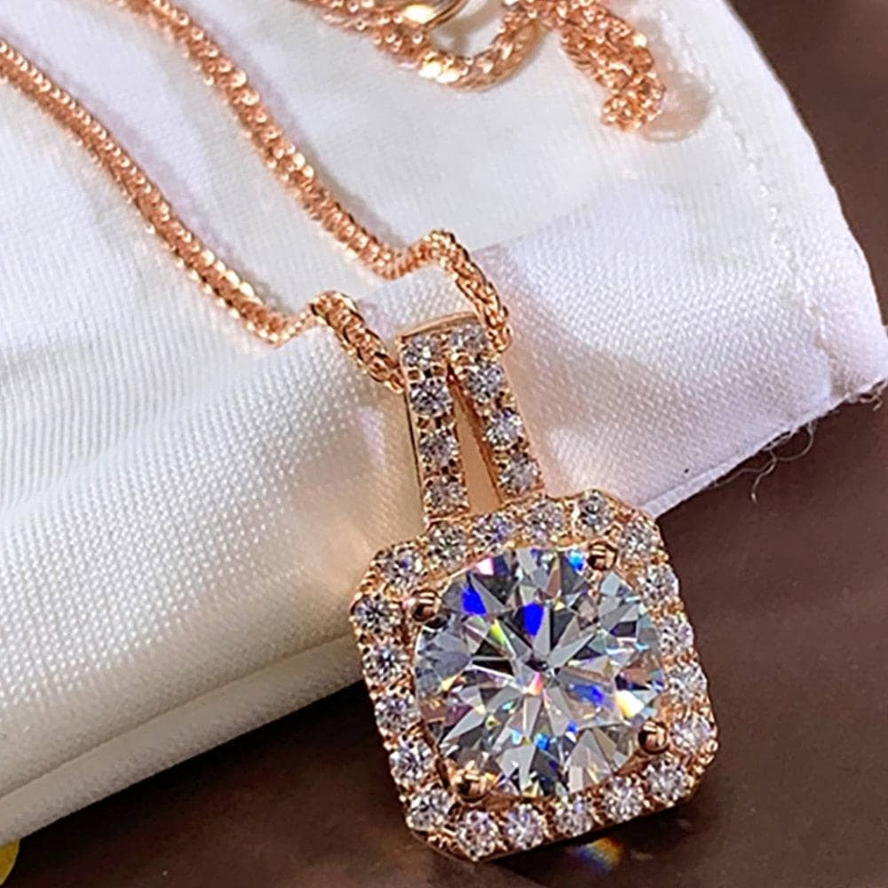 18K Rose Gold Round Moissanite Diamond Necklace-Black Diamonds New York