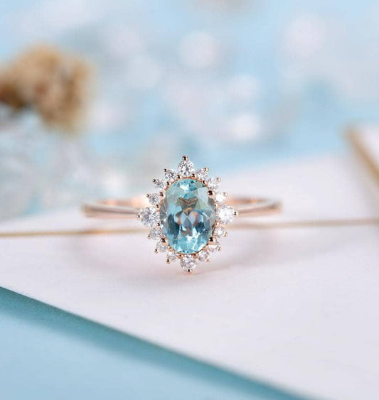 18K Rose Gold Sky Blue Topaz Engagement Ring-Black Diamonds New York