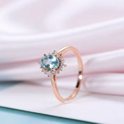 18k Rose Gold Sky Blue Topaz Engagement Ring-Black Diamonds New York