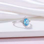 18k Rose Gold Sky Blue Topaz Engagement Ring-Black Diamonds New York