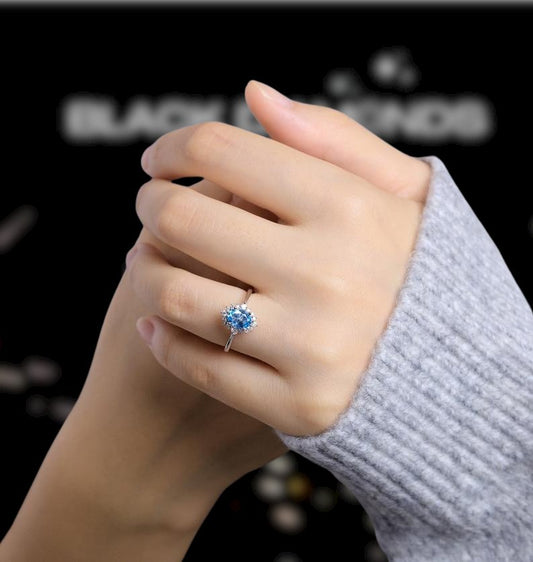 18K Rose Gold Sky Blue Topaz Engagement Ring - Black Diamonds New York