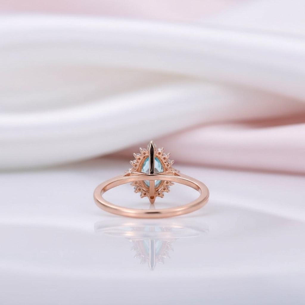 18k Rose Gold Sky Blue Topaz Engagement Ring-Black Diamonds New York