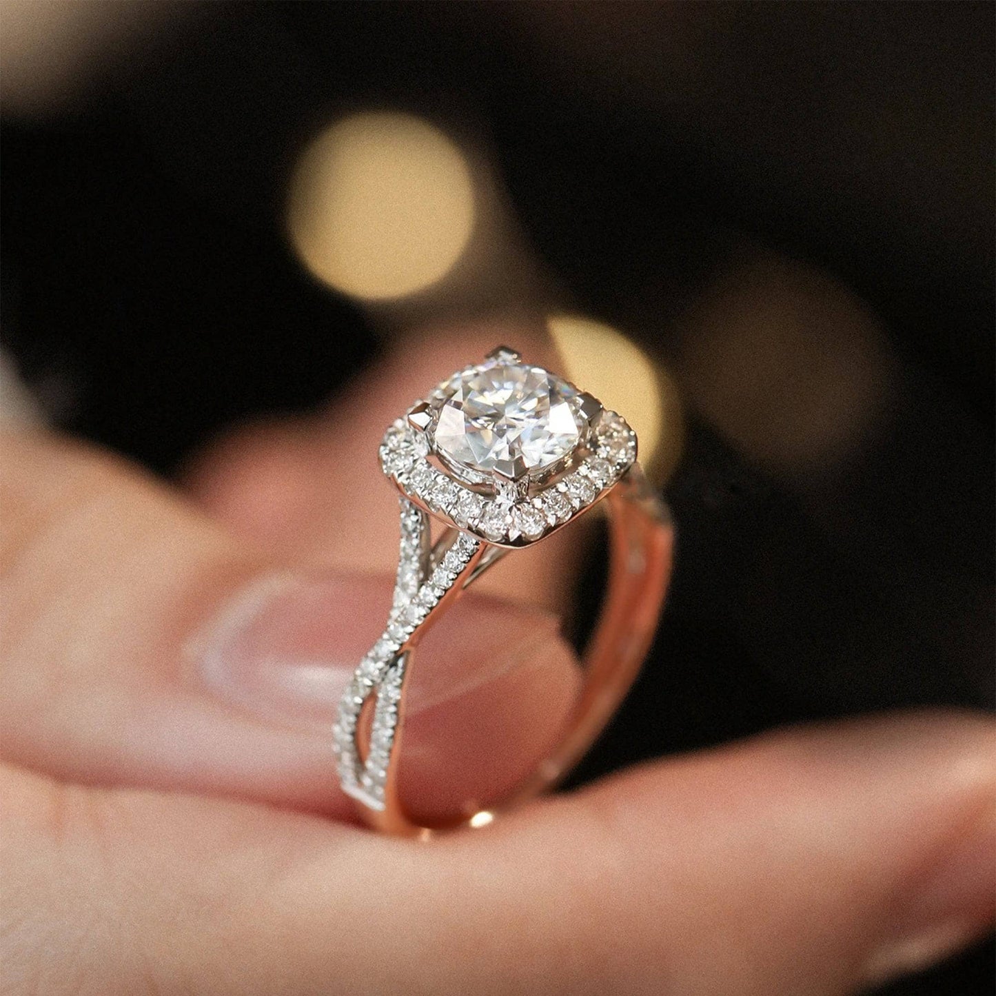 Round Cut Halo Moissanite Infinity Engagement Ring - Black Diamonds New York