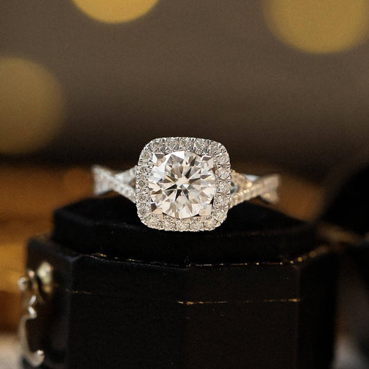 18k Round Cut Halo Moissanite Infinity Engagement Ring-Black Diamonds New York