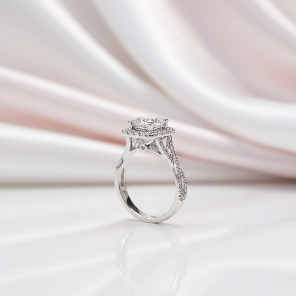 18k Round Cut Halo Diamond Infinity Engagement Ring-Black Diamonds New York