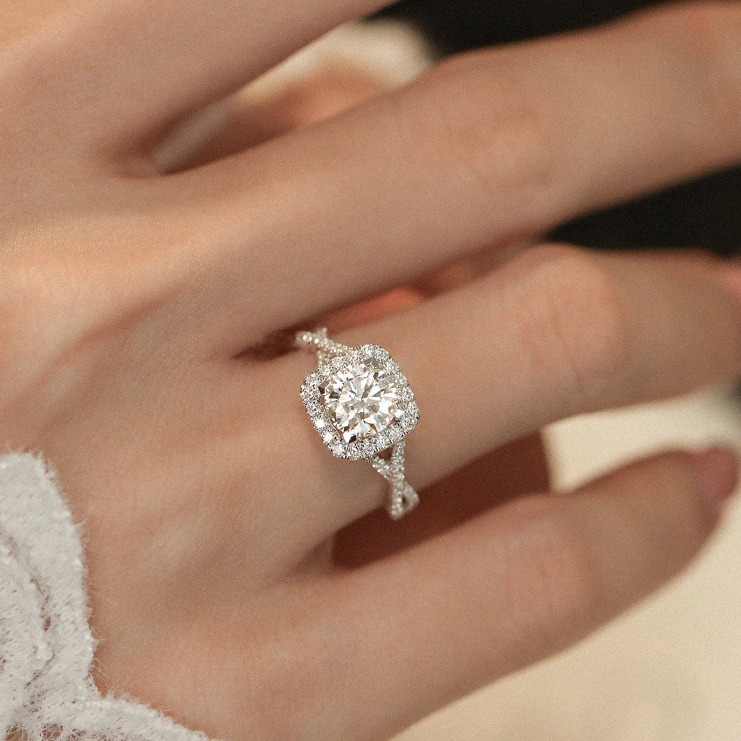 Round Cut Halo Moissanite Infinity Engagement Ring - Black Diamonds New York