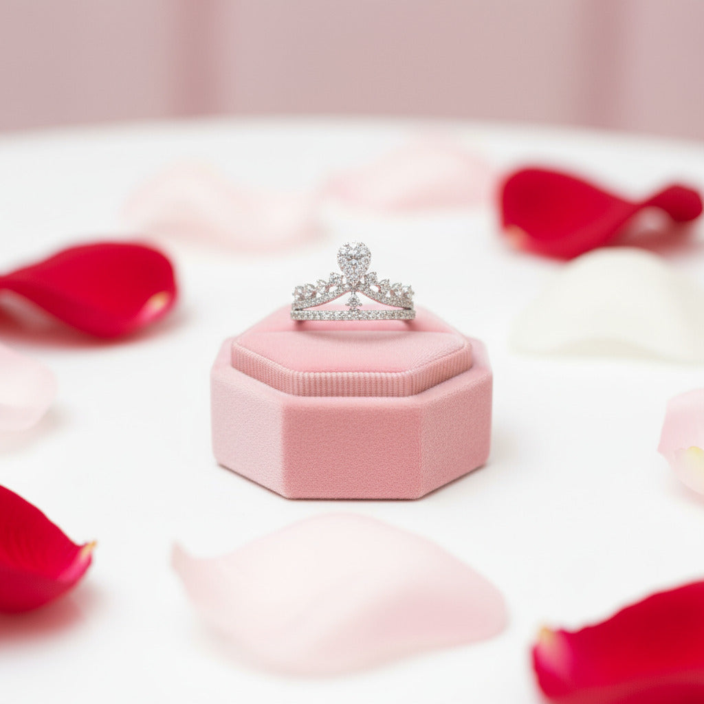 18k Round Cut Diamond Crown Design Engagement Ring-Black Diamonds New York