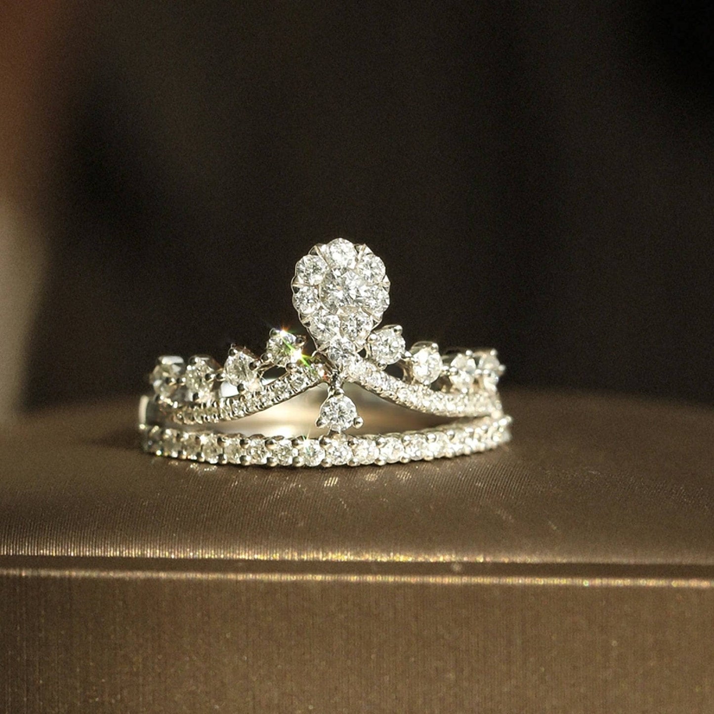 18k Round Cut Moissanite Crown Design Engagement Ring-Black Diamonds New York