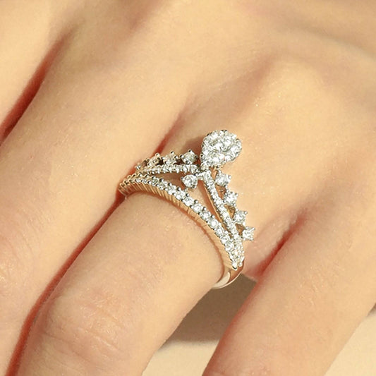 18k Round Cut Diamond Crown Design Engagement Ring-Black Diamonds New York
