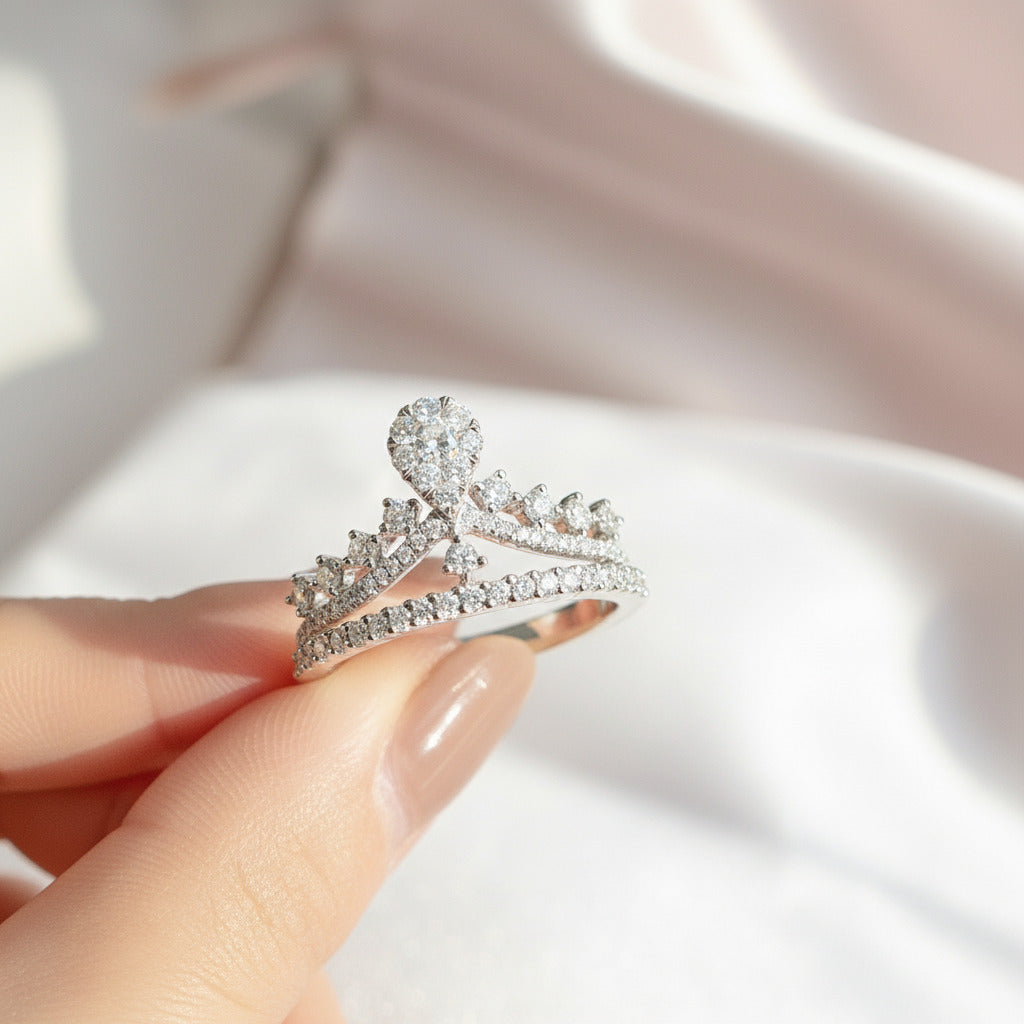 18k Round Cut Diamond Crown Design Engagement Ring-Black Diamonds New York