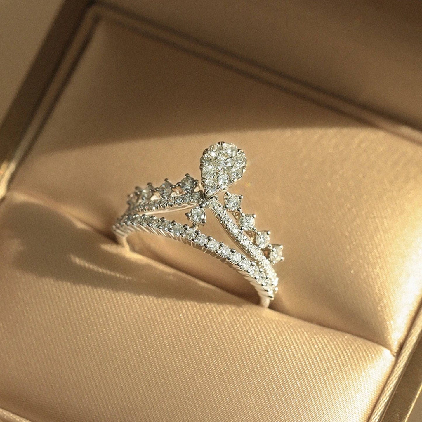 18k Round Cut Moissanite Crown Design Engagement Ring-Black Diamonds New York