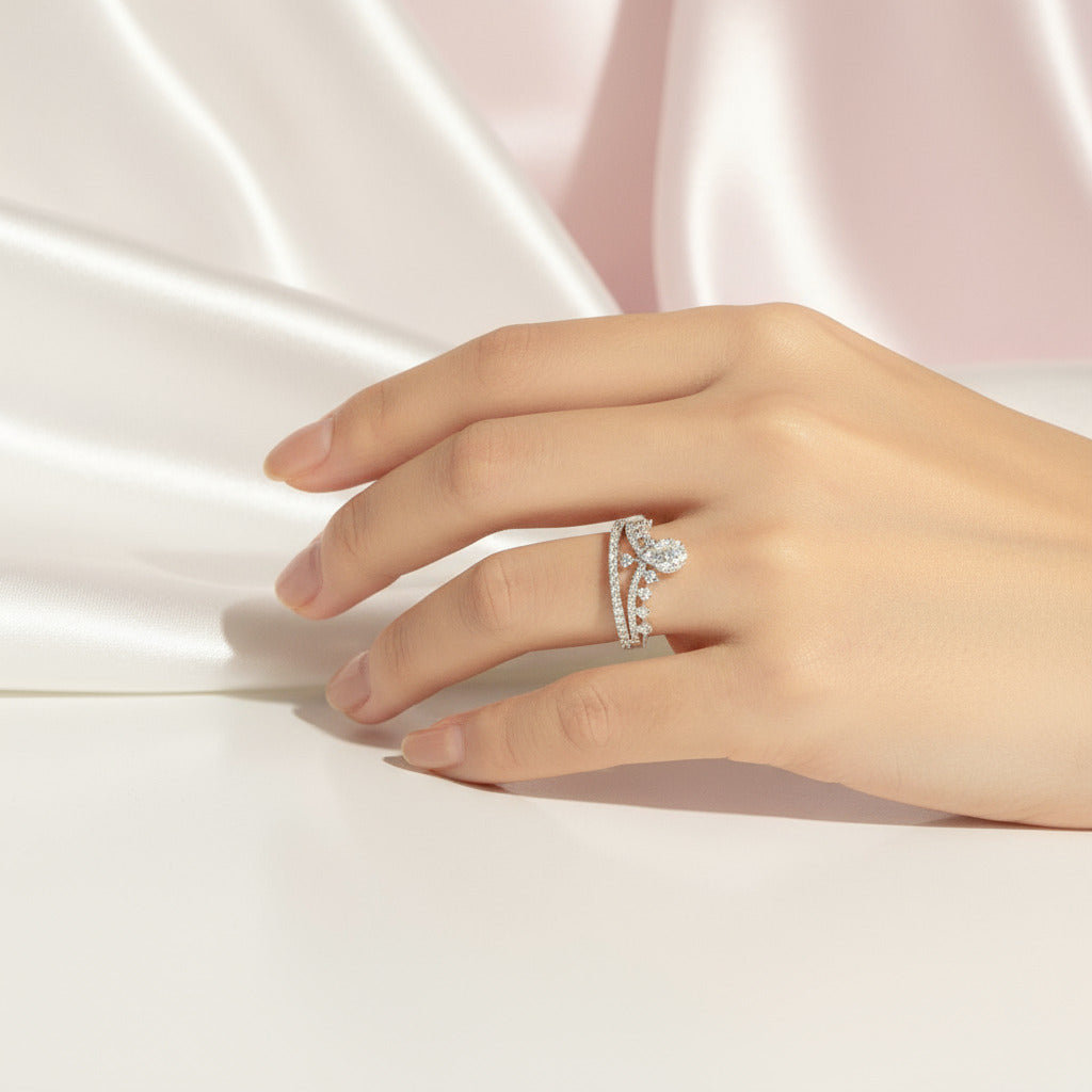 18k Round Cut Diamond Crown Design Engagement Ring-Black Diamonds New York