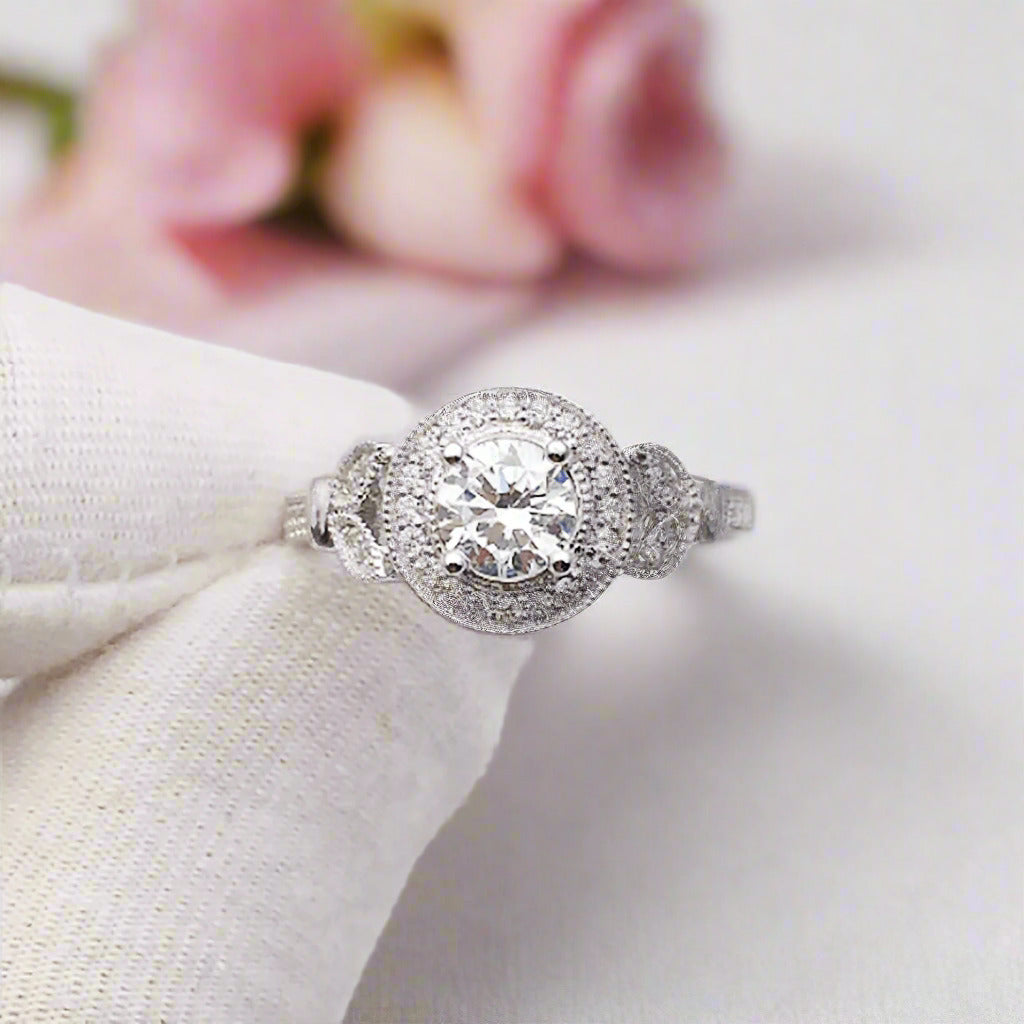 18k Round Cut Diamond Elegant Vintage Design Engagement Ring-Black Diamonds New York