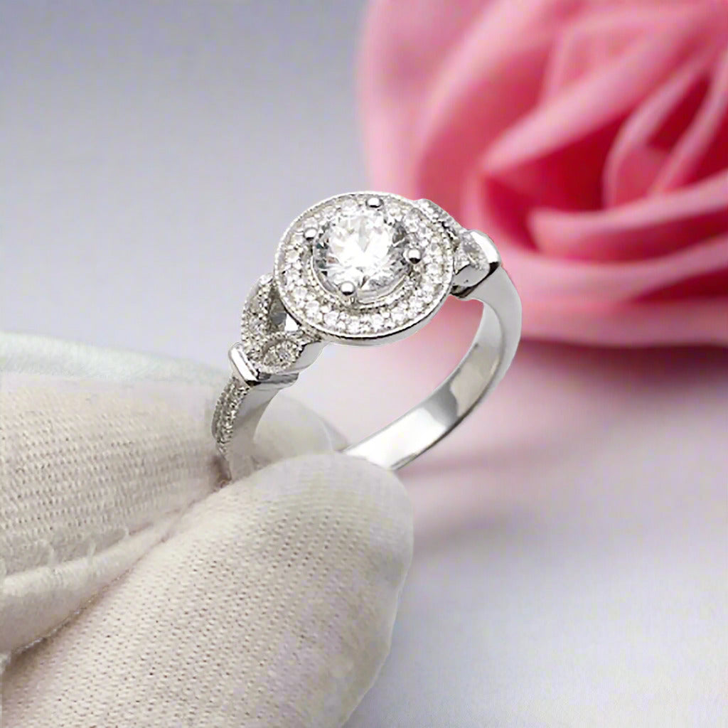 18k Round Cut Diamond Elegant Vintage Design Engagement Ring-Black Diamonds New York