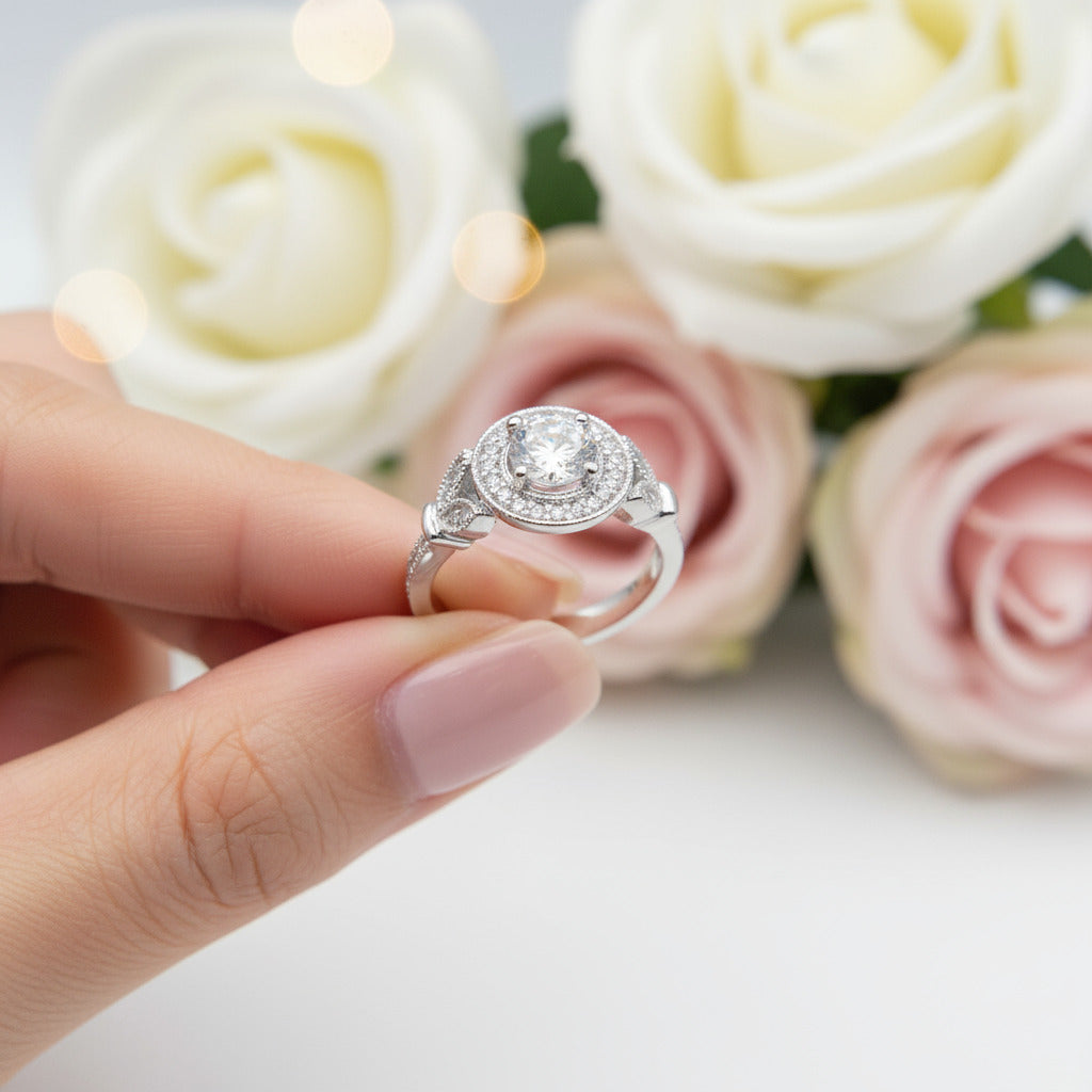 18k Round Cut Diamond Elegant Vintage Design Engagement Ring-Black Diamonds New York