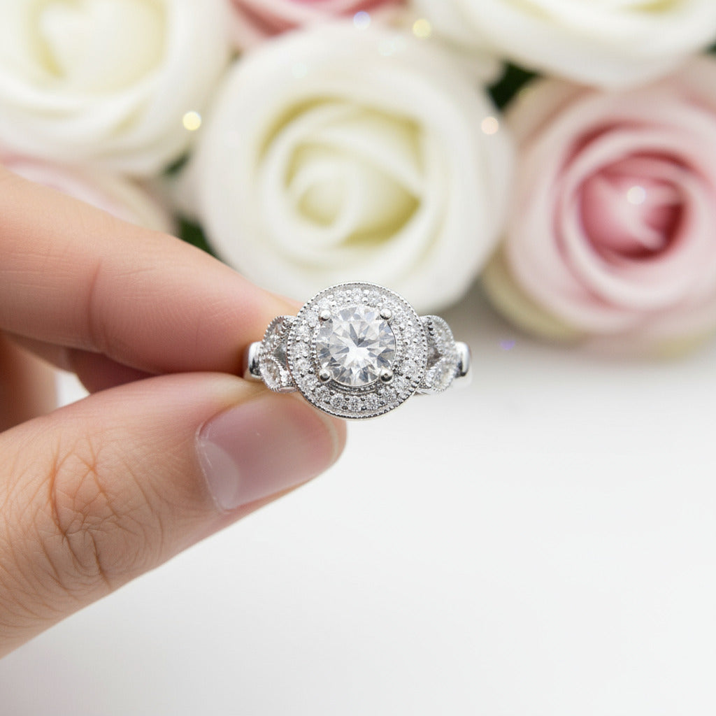 18k Round Cut Diamond Elegant Vintage Design Engagement Ring-Black Diamonds New York