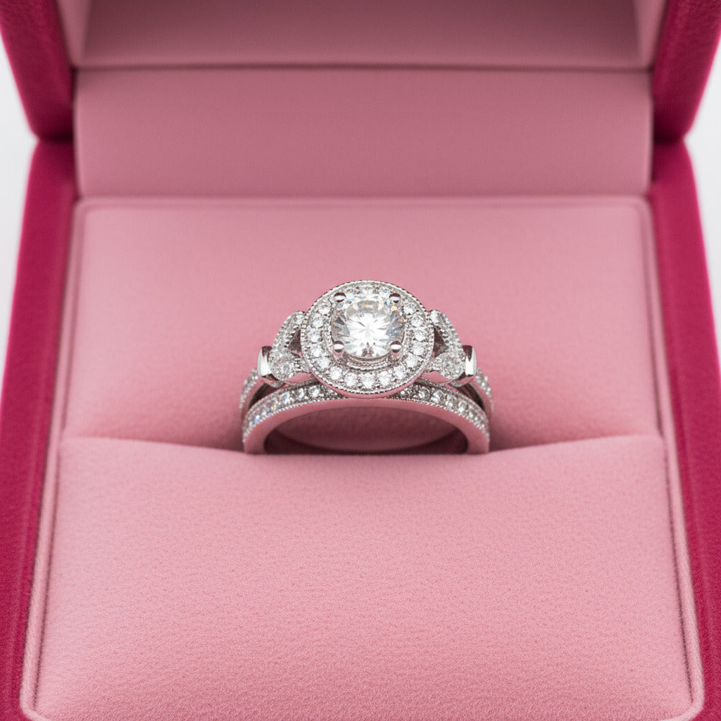 18k Round Cut Diamond Elegant Vintage Design Engagement Ring-Black Diamonds New York