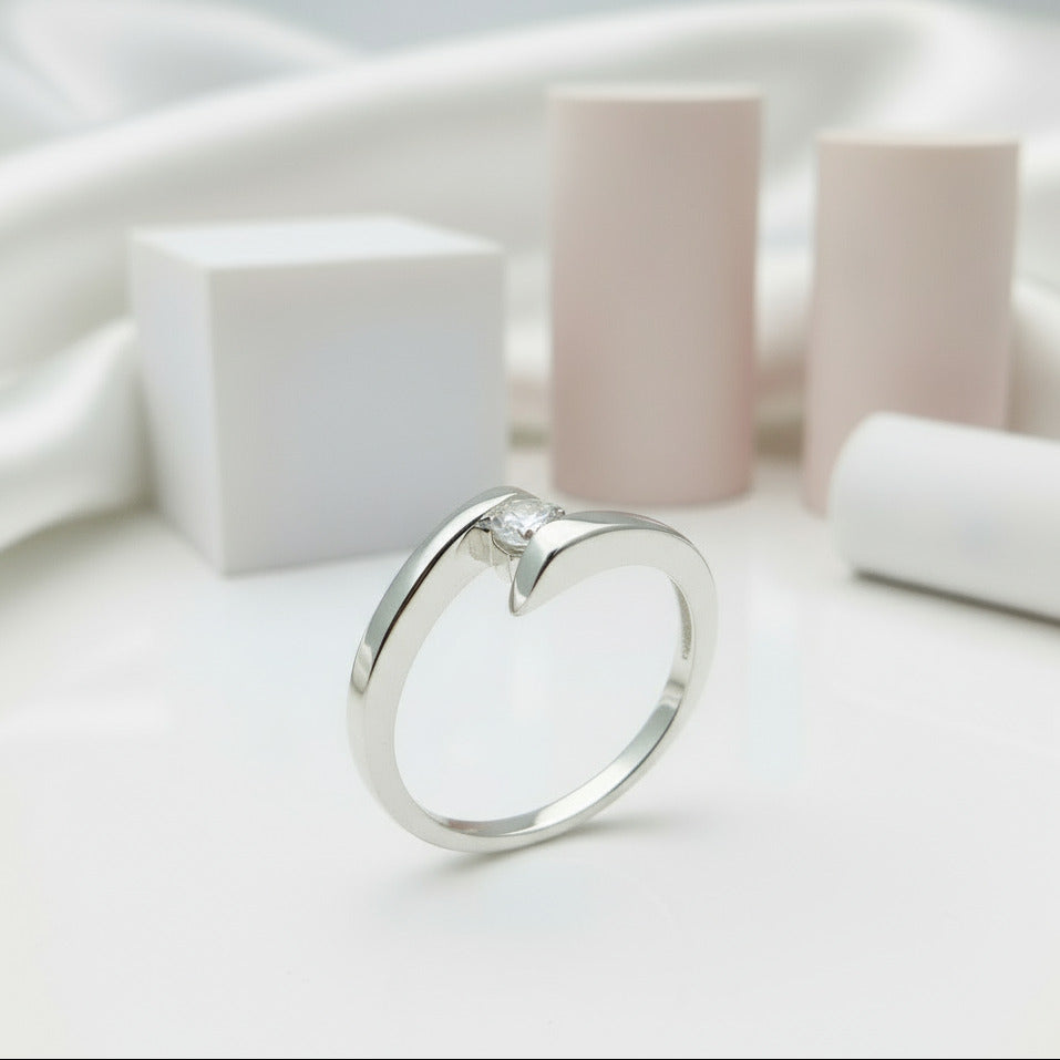 18k Round Cut Diamond Minimalist Design Engagement Ring-Black Diamonds New York