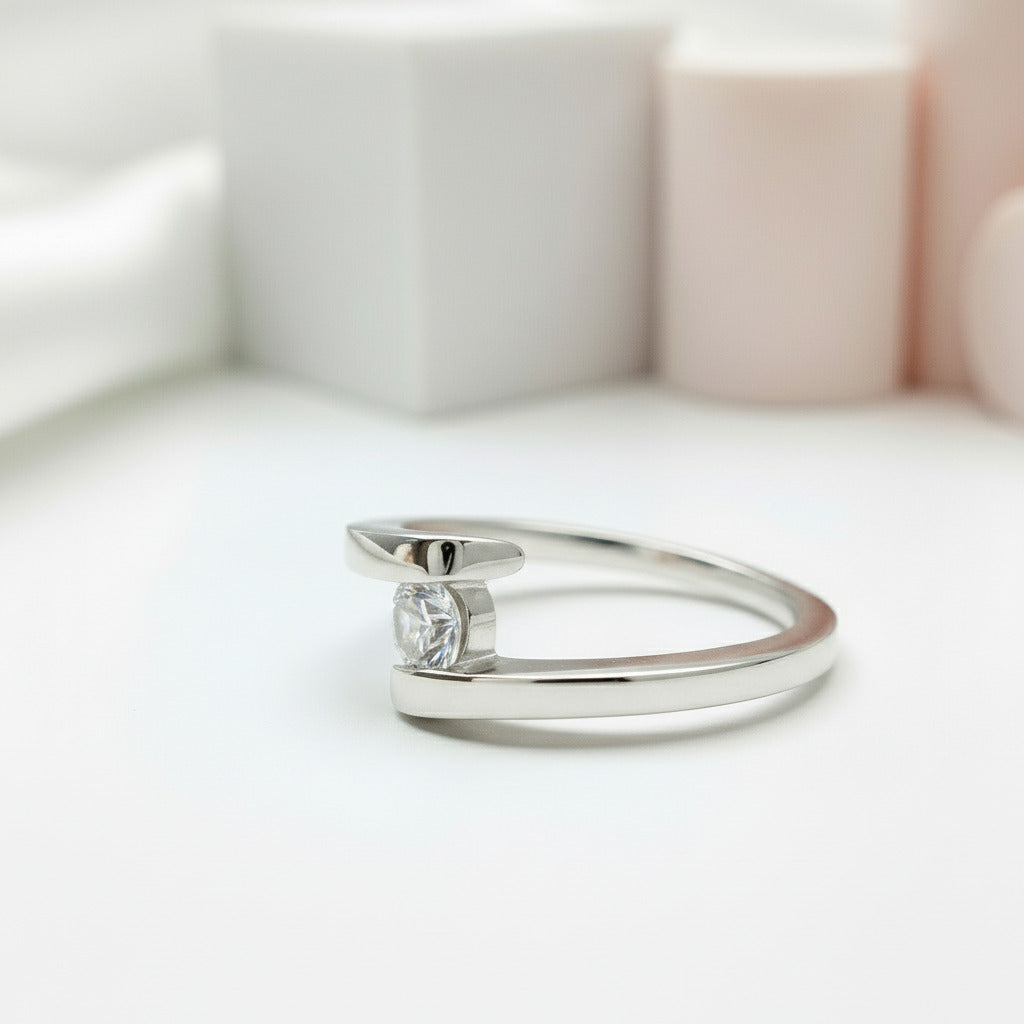 18k Round Cut Diamond Minimalist Design Engagement Ring-Black Diamonds New York