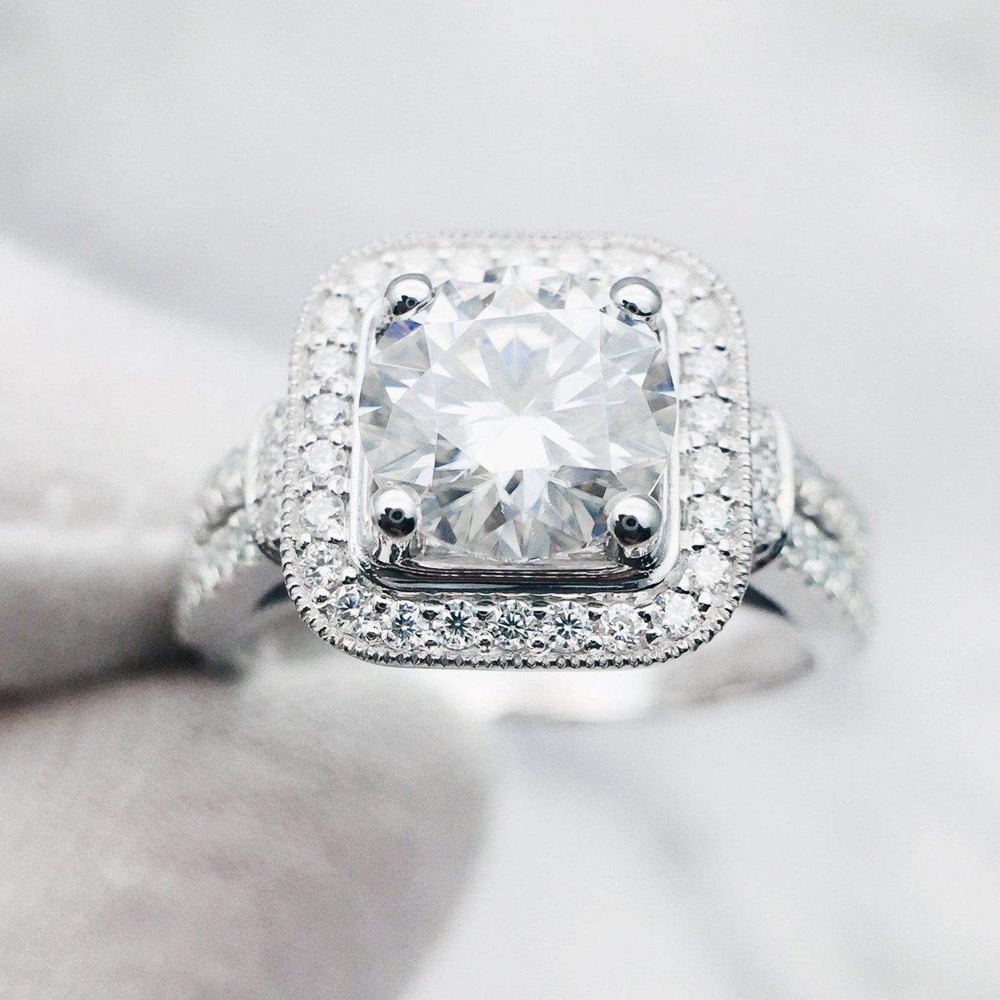 18k Round Cut Moissanite Minimalist Engagement Ring-Black Diamonds New York