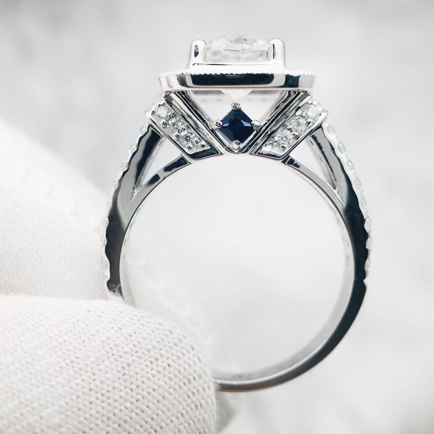 18k Round Cut Moissanite Minimalist Engagement Ring-Black Diamonds New York