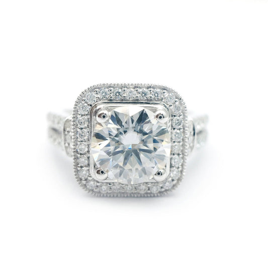 Round Cut Moissanite Minimalist Engagement Ring - Black Diamonds New York