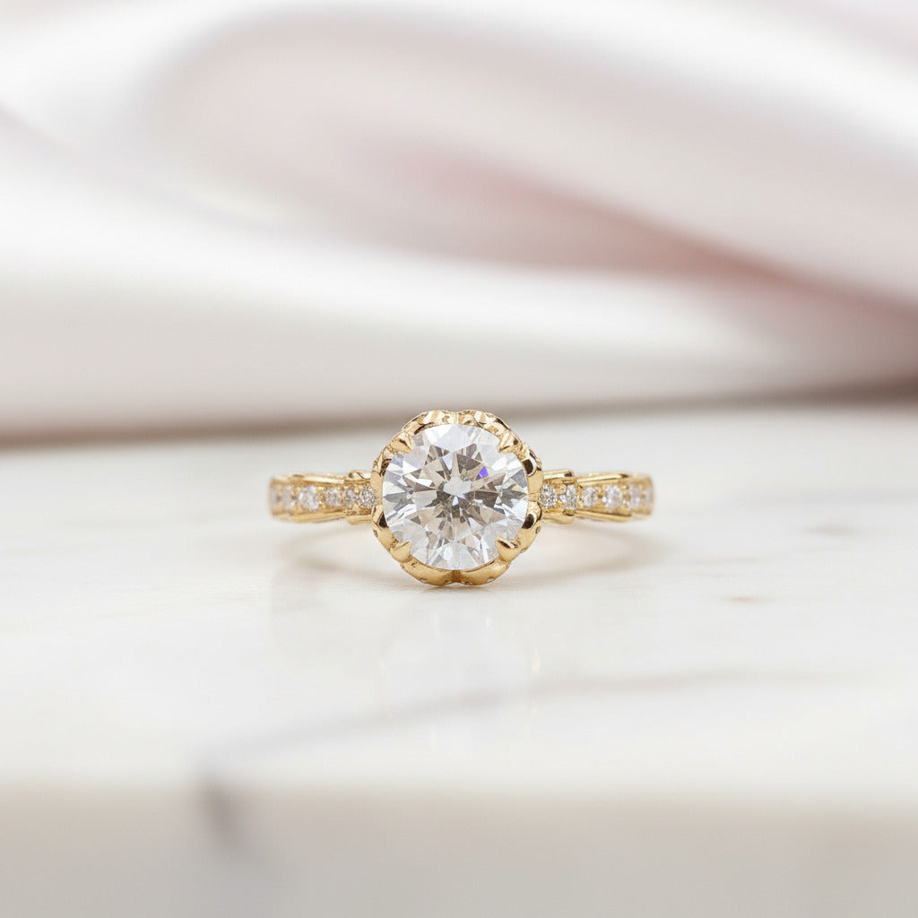 18k Round Cut Diamond Option Vintage Art Deco Engagement Ring-Black Diamonds New York