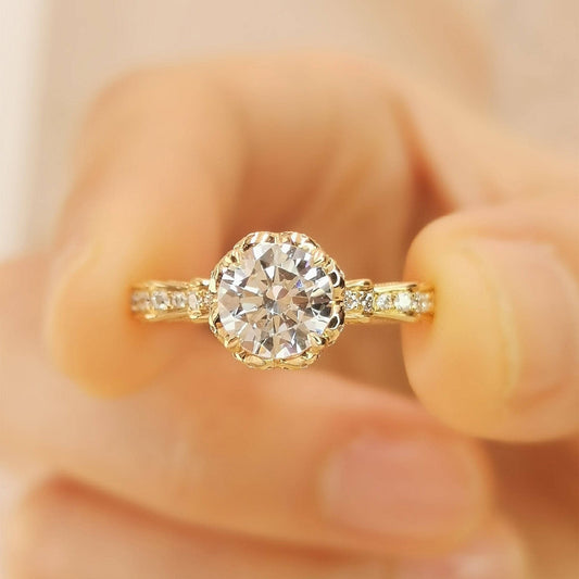 18k Round Cut Diamond Vintage Art Deco Engagement Ring-Black Diamonds New York