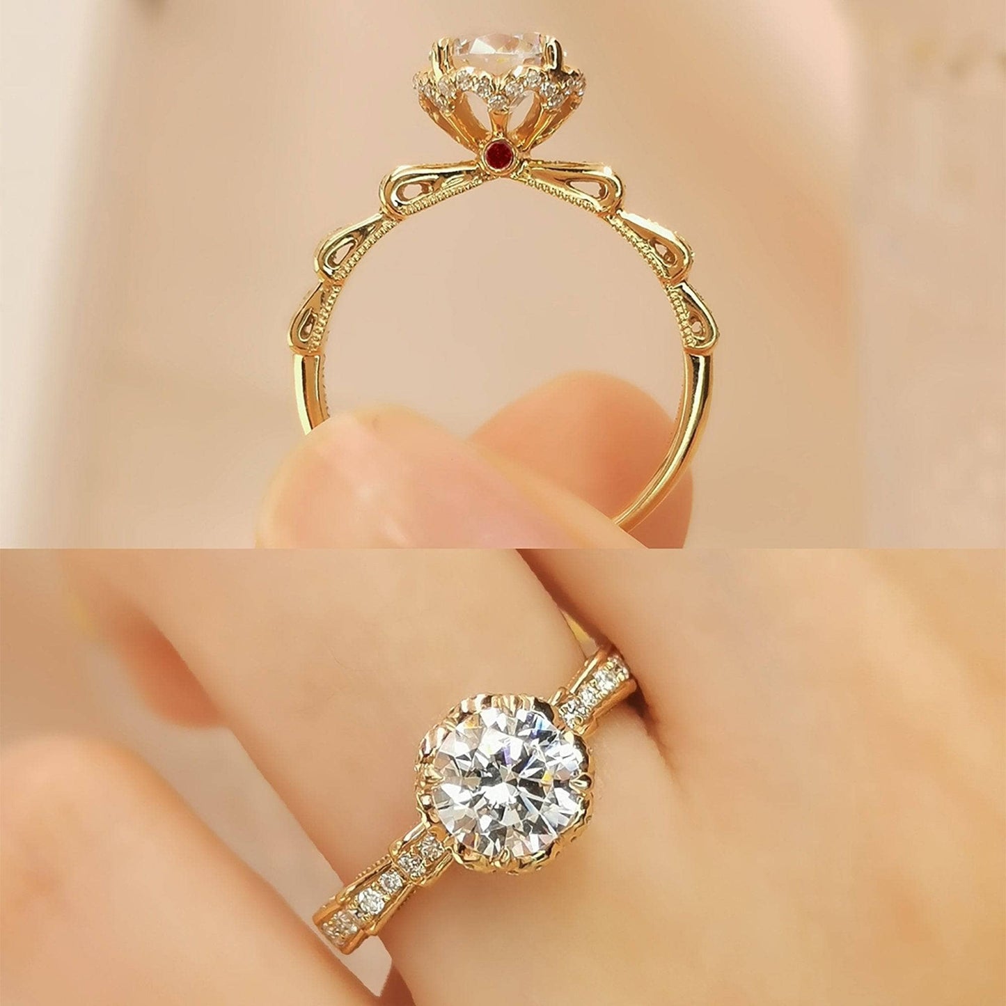 18k Round Cut Moissanite Vintage Art Deco Engagement Ring-Black Diamonds New York