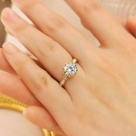 18k Round Cut Diamond Vintage Art Deco Engagement Ring-Black Diamonds New York