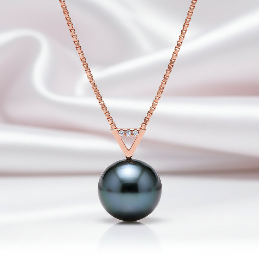 18k Solid Gold Black Pearl Pendant Necklace-Black Diamonds New York