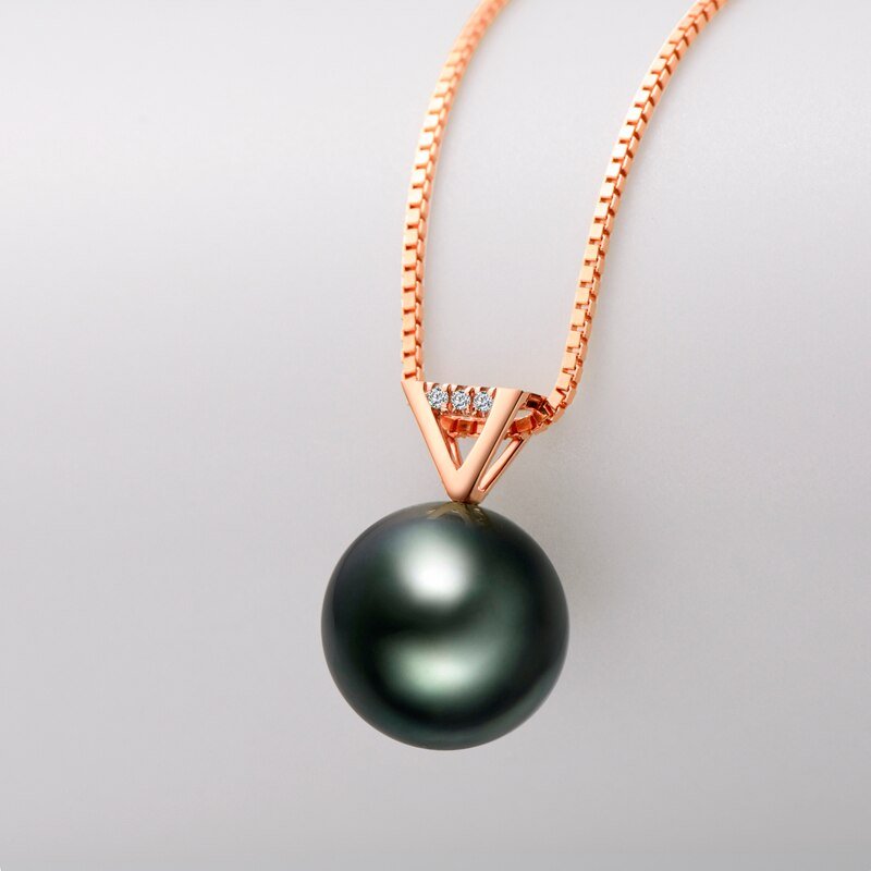 18K Solid Gold Black Pearl Pendant Necklace-Black Diamonds New York