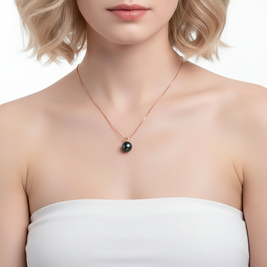 18k Solid Gold Black Pearl Pendant Necklace-Black Diamonds New York