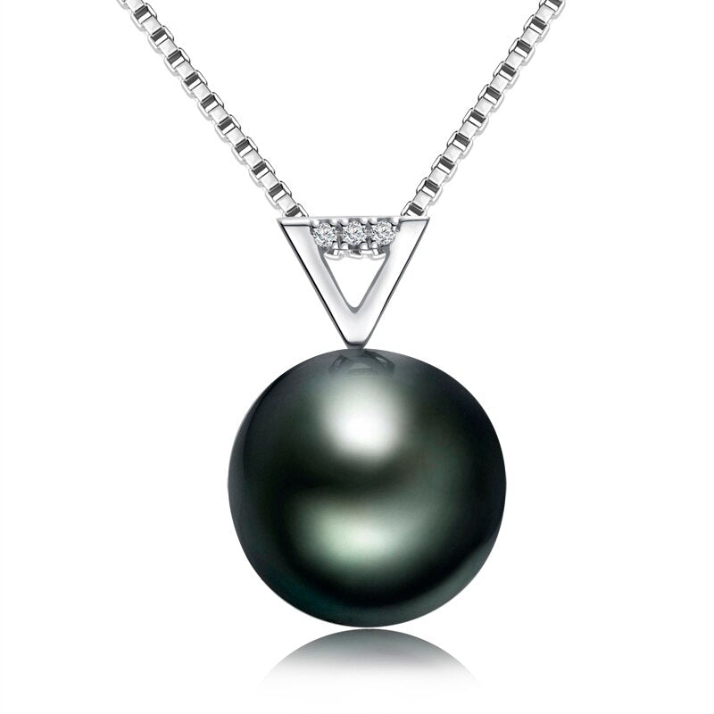 18K Solid Gold Black Pearl Pendant Necklace-Black Diamonds New York