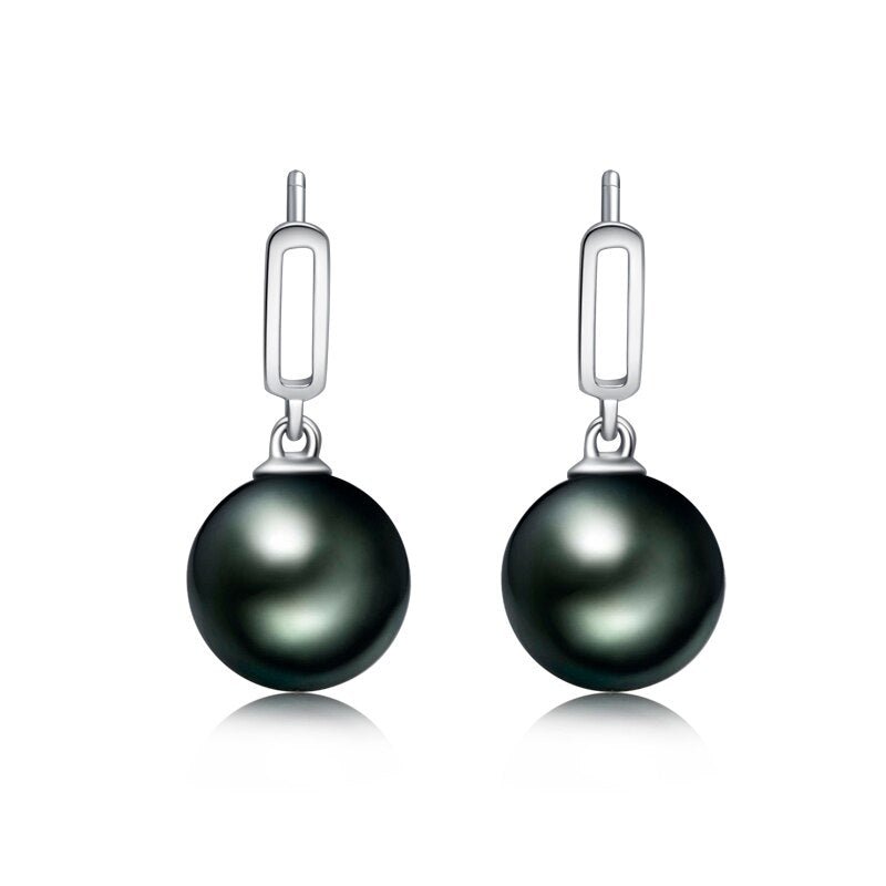 18K Solid Gold Natural Tahitian Black Pearl Drop Earrings-Black Diamonds New York