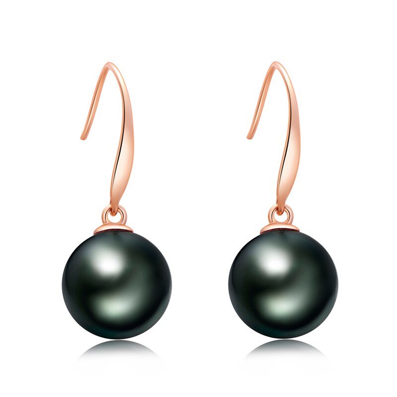 18K Solid Gold Natural Tahitian Pearl Drop Earrings-Black Diamonds New York
