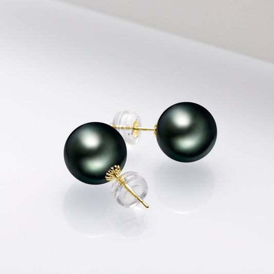 Lnngy 18K Solid Gold 10-11mm Tahitian Spiral Black Pearl Semi-baroque Earrings Women Wedding Earrings Fine Jewelry - Black Diamonds New York