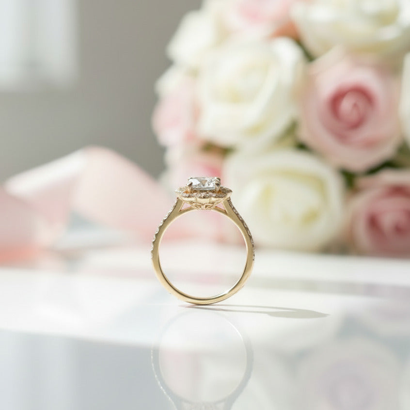 18k Vintage Art Deco Round Cut Diamond Option Halo Engagement Ring-Black Diamonds New York