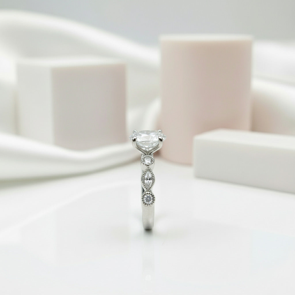 18k Vintage Oval Cut Diamond Solid Gold Engagement Ring-Black Diamonds New York