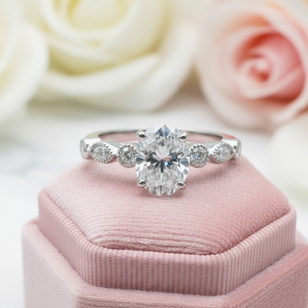 18k Vintage Oval Cut Diamond Solid Gold Engagement Ring-Black Diamonds New York