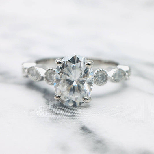 18k Vintage Oval Cut Diamond Solid Gold Engagement Ring-Black Diamonds New York
