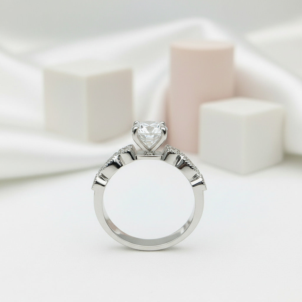 18k Vintage Oval Cut Diamond Solid Gold Engagement Ring-Black Diamonds New York