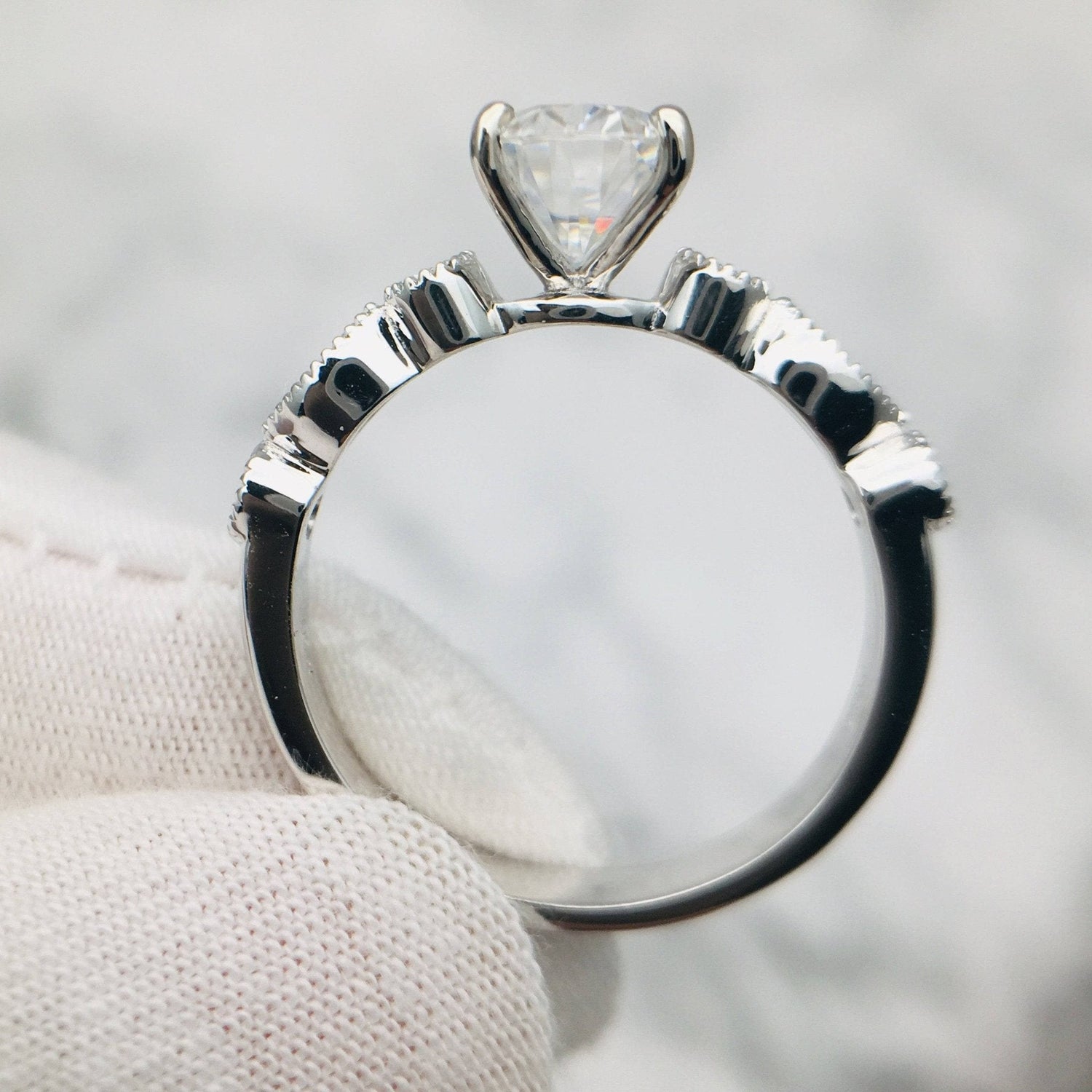 Vintage Oval Cut Moissanite Solid Gold Engagement Ring - Black Diamonds New York